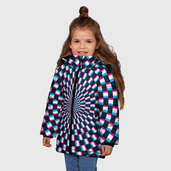 Куртка зимняя для девочки Оптическая иллюзия глитч, цвет: 3D-черный — фото 2