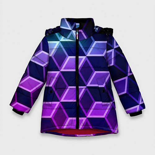 Зимняя куртка для девочки Неоновые кубы иллюзия / 3D-Красный – фото 1