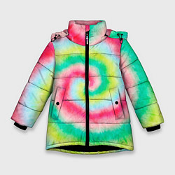 Куртка зимняя для девочки Тай дай клубничный, цвет: 3D-черный