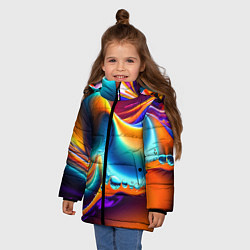 Куртка зимняя для девочки Радужные линии абстракция, цвет: 3D-черный — фото 2