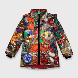 Куртка зимняя для девочки Камни и драгоценности, цвет: 3D-красный