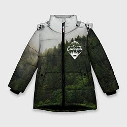 Куртка зимняя для девочки Я из Сибири на фоне леса, цвет: 3D-черный
