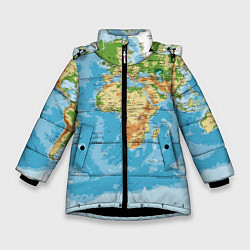 Куртка зимняя для девочки Атлас мира, цвет: 3D-черный