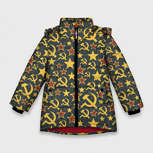 Зимняя куртка для девочки Серп и Молот - СССР / 3D-Красный – фото 1