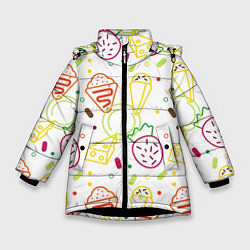 Куртка зимняя для девочки Вкусности, цвет: 3D-черный