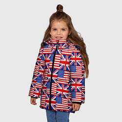 Куртка зимняя для девочки Флаги США и Англии, цвет: 3D-черный — фото 2