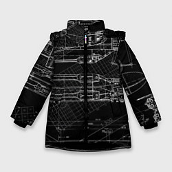 Куртка зимняя для девочки Чертеж ракеты на чёрном фоне, цвет: 3D-черный