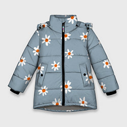 Куртка зимняя для девочки Ромашки на серо-голубом, цвет: 3D-светло-серый
