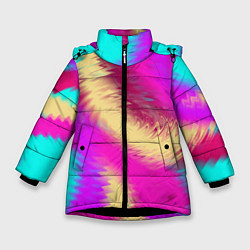 Куртка зимняя для девочки Абстрактный неоновый узор, цвет: 3D-черный