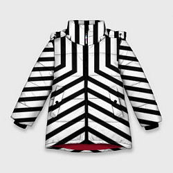 Куртка зимняя для девочки Черно-белые полосы в узоре, цвет: 3D-красный