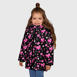 Куртка зимняя для девочки Черный фон, барби и цветы, цвет: 3D-светло-серый — фото 2