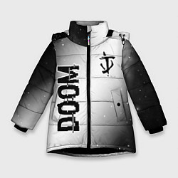 Зимняя куртка для девочки Doom glitch на светлом фоне: надпись, символ