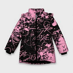 Куртка зимняя для девочки Блэкпинк - автографы, цвет: 3D-черный