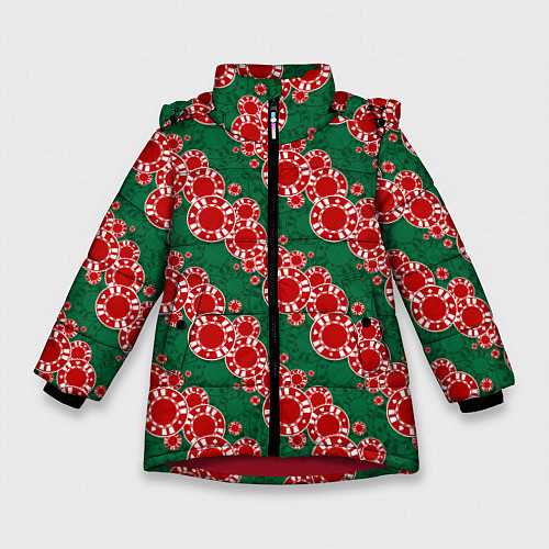 Зимняя куртка для девочки Фишки для ставок / 3D-Красный – фото 1