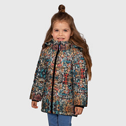 Куртка зимняя для девочки Каллиграфический паттерн, цвет: 3D-черный — фото 2