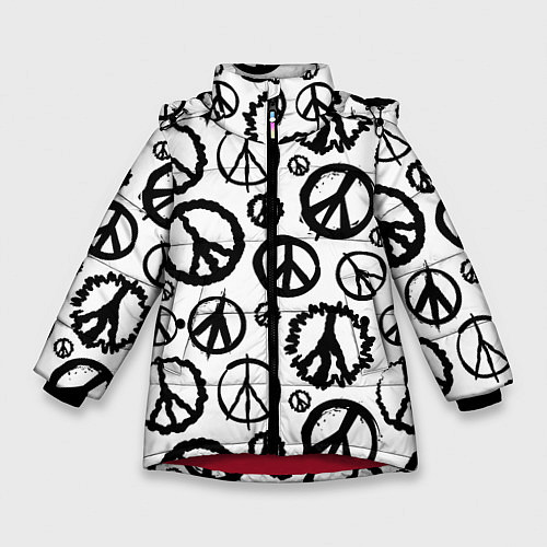 Зимняя куртка для девочки Many peace logo / 3D-Красный – фото 1