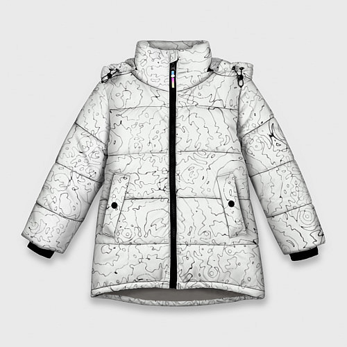 Зимняя куртка для девочки Хаотичная черно-белая рябь - узор Хуф и Ся / 3D-Светло-серый – фото 1