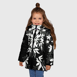 Куртка зимняя для девочки Цветы орнамент чб, цвет: 3D-черный — фото 2