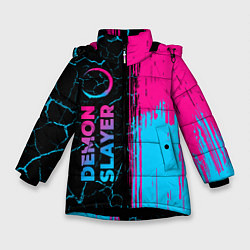 Куртка зимняя для девочки Demon Slayer - neon gradient: по-вертикали, цвет: 3D-черный