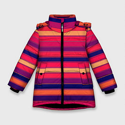 Куртка зимняя для девочки Полосатый ярко-красный, цвет: 3D-черный