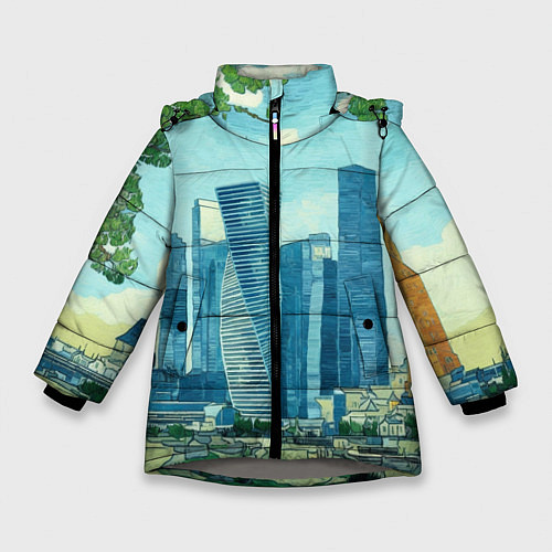 Зимняя куртка для девочки Москва-сити Ван Гог / 3D-Светло-серый – фото 1