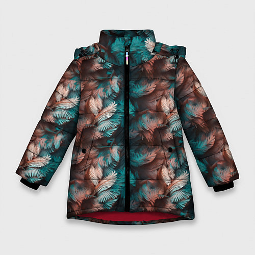 Зимняя куртка для девочки Гавайский стиль листья / 3D-Красный – фото 1