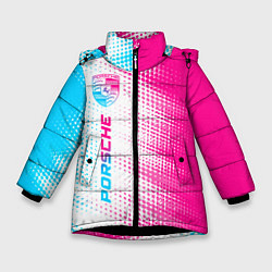 Куртка зимняя для девочки Porsche neon gradient style: по-вертикали, цвет: 3D-черный