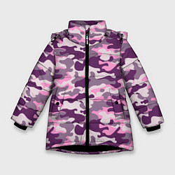 Куртка зимняя для девочки Модный камуфляж - милитари, цвет: 3D-черный