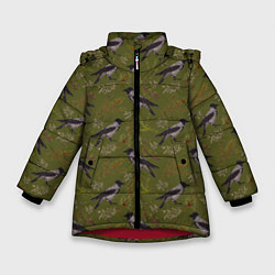 Куртка зимняя для девочки Вороны и еловые веточки, цвет: 3D-красный