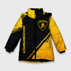 Куртка зимняя для девочки Lamborghini - gold gradient: надпись, символ, цвет: 3D-черный