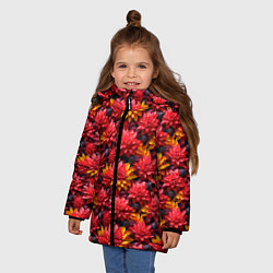 Куртка зимняя для девочки Красные объемные цветочки, цвет: 3D-красный — фото 2