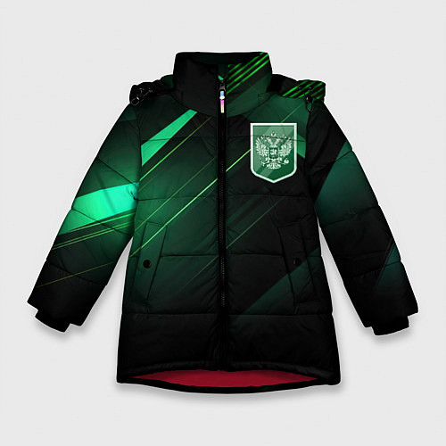 Зимняя куртка для девочки Герб РФ зеленый черный фон / 3D-Красный – фото 1