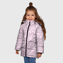 Куртка зимняя для девочки Цветочная абстракция розовый, цвет: 3D-черный — фото 2