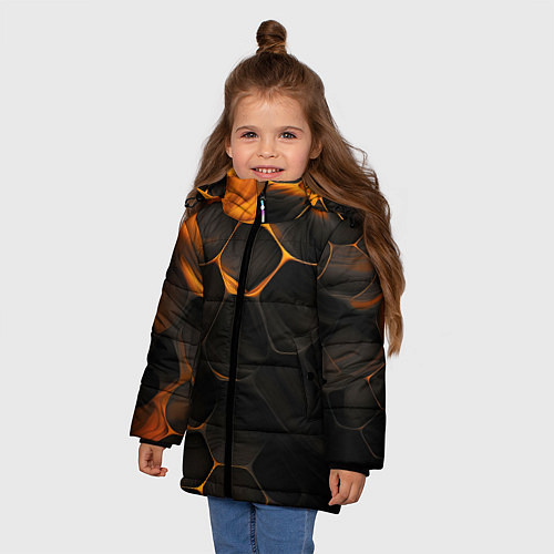 Зимняя куртка для девочки Оранжевые плиты паттерн / 3D-Светло-серый – фото 3