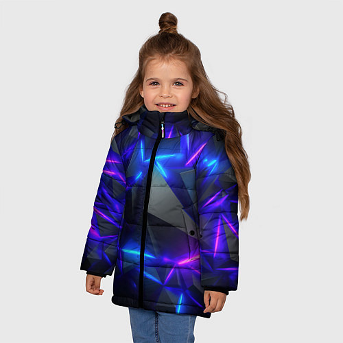 Зимняя куртка для девочки Неоновые разломленные плиты / 3D-Светло-серый – фото 3