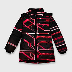 Куртка зимняя для девочки Неоновые линии красные, цвет: 3D-черный