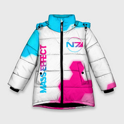 Зимняя куртка для девочки Mass Effect neon gradient style: надпись, символ