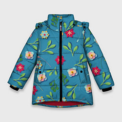 Зимняя куртка для девочки Цветы и зеленые веточки