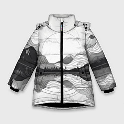 Куртка зимняя для девочки Минималистичный пейзаж чб, цвет: 3D-черный