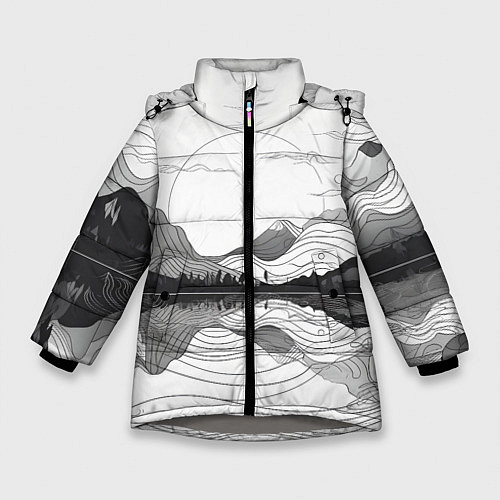 Зимняя куртка для девочки Минималистичный пейзаж чб / 3D-Светло-серый – фото 1