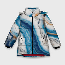 Куртка зимняя для девочки Узор волна голубой океанический агат, цвет: 3D-красный
