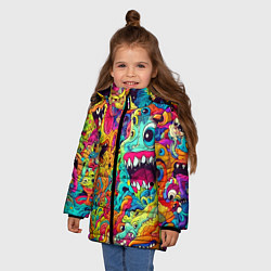 Куртка зимняя для девочки Космические зубастые чудовища, цвет: 3D-светло-серый — фото 2