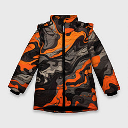 Куртка зимняя для девочки Оранжево-черный камуфляж, цвет: 3D-черный