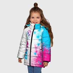 Куртка зимняя для девочки BMW neon gradient style: по-вертикали, цвет: 3D-черный — фото 2