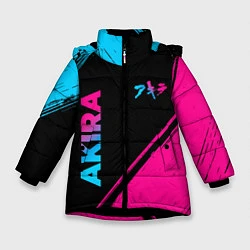 Куртка зимняя для девочки Akira - neon gradient: надпись, символ, цвет: 3D-черный