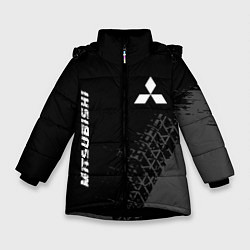 Зимняя куртка для девочки Mitsubishi speed на темном фоне со следами шин: на