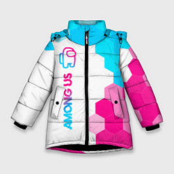 Куртка зимняя для девочки Among Us neon gradient style: по-вертикали, цвет: 3D-черный