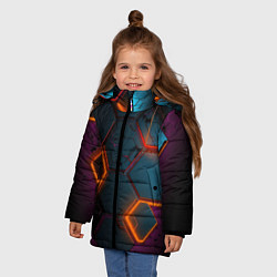 Куртка зимняя для девочки Неоновые оранжевые плиты, цвет: 3D-черный — фото 2