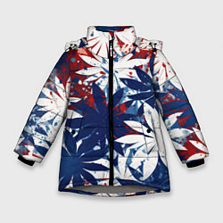 Куртка зимняя для девочки Цветы в цветах флага РФ, цвет: 3D-светло-серый