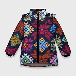 Куртка зимняя для девочки Орнамент удмуртский, цвет: 3D-светло-серый
